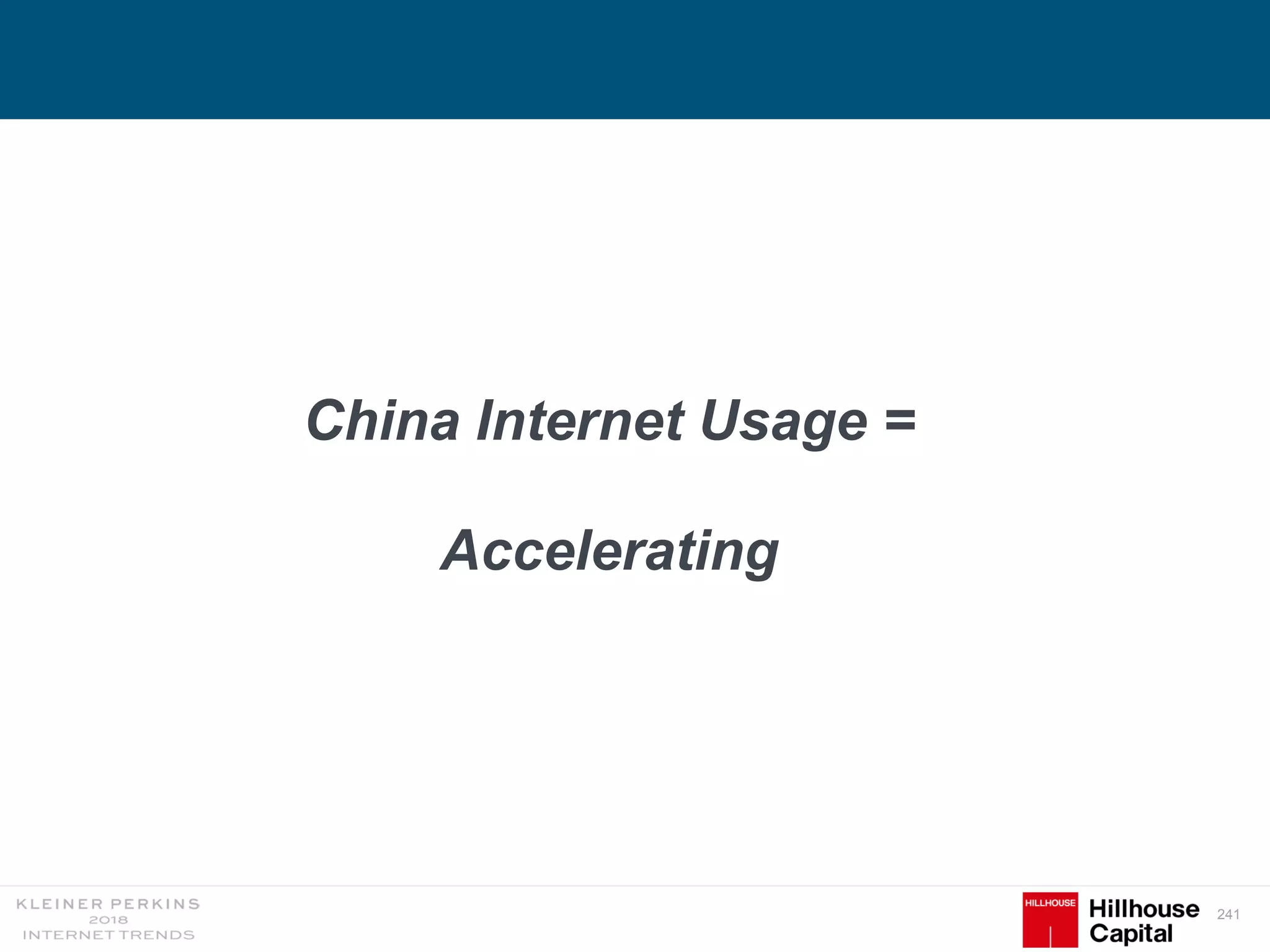 241
China Internet Usage =
Accelerating
 
