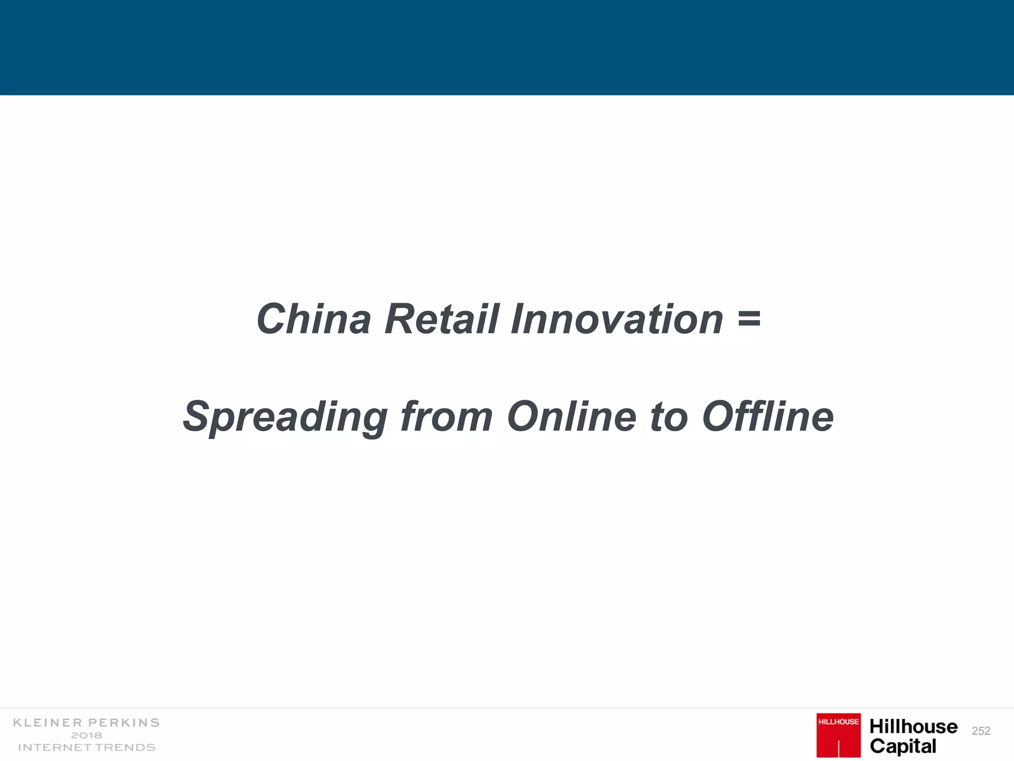 252
China Retail Innovation =
Spreading from Online to Offline
 