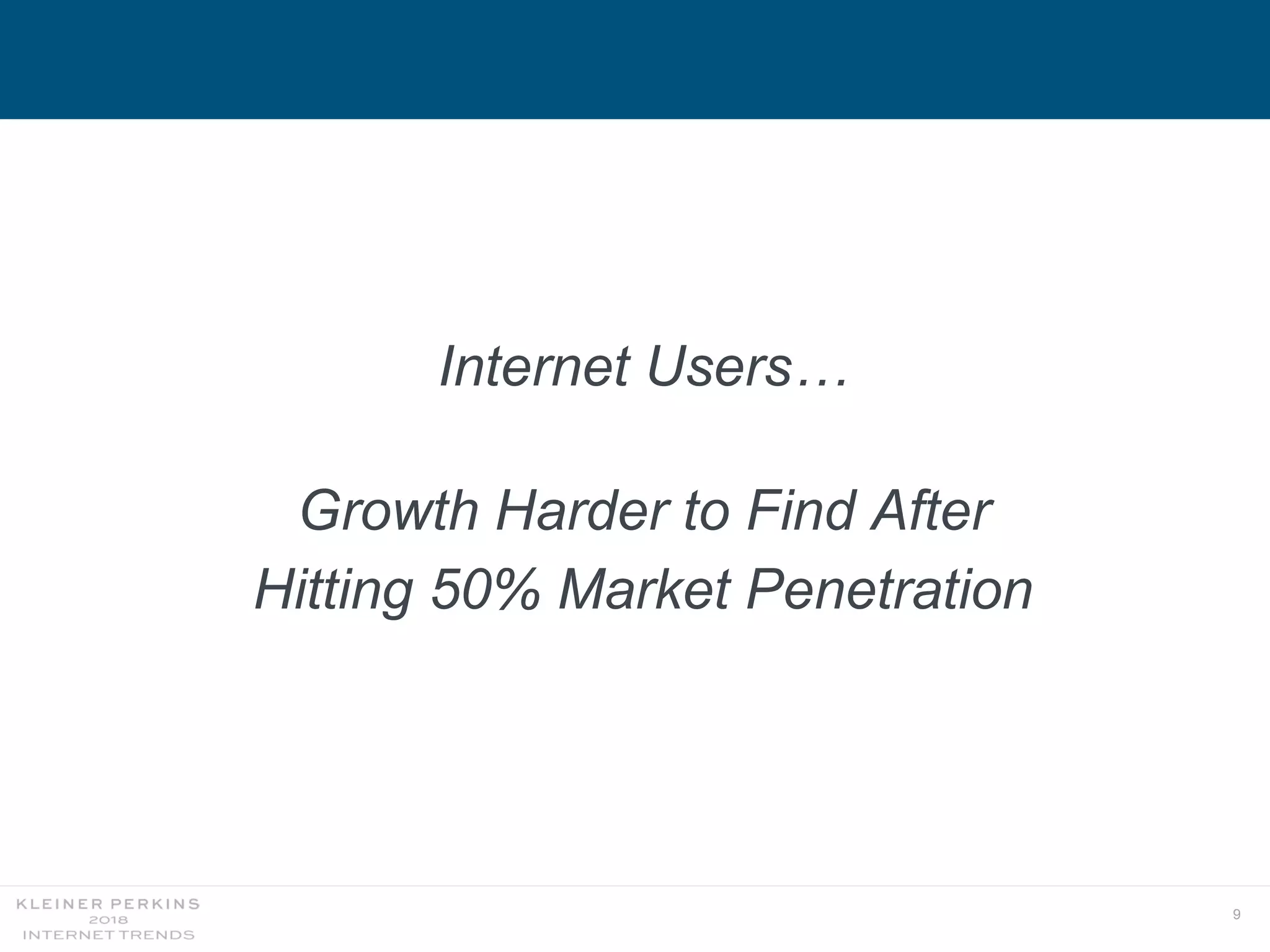 9
Internet Users…
Growth Harder to Find After
Hitting 50% Market Penetration
 