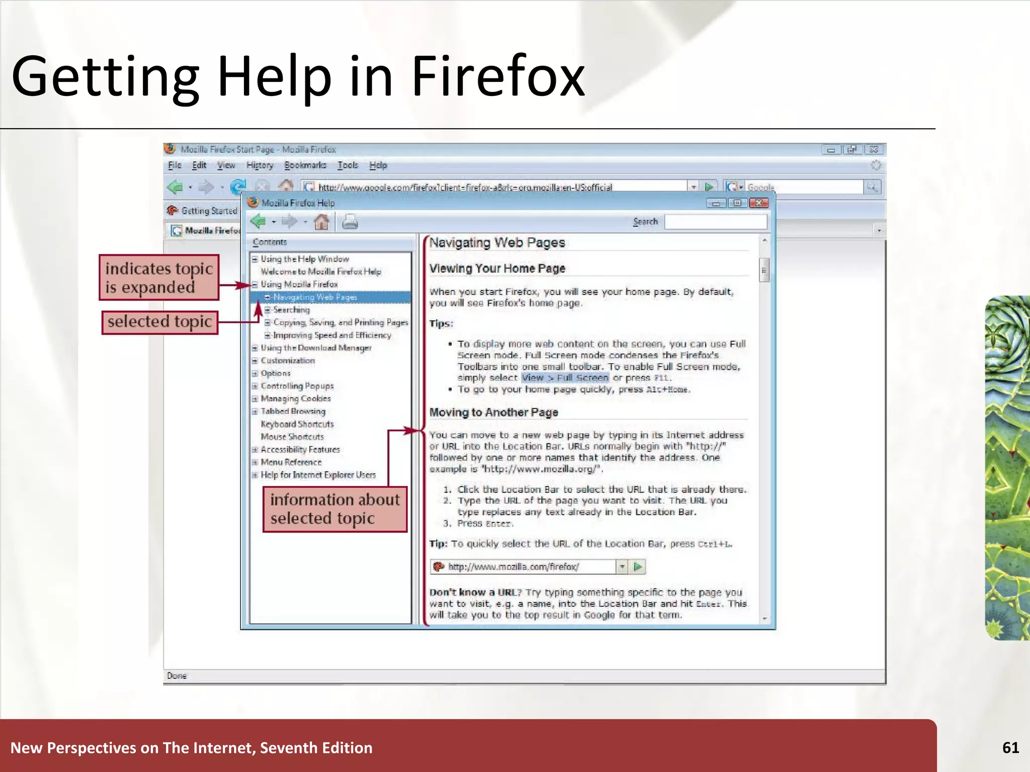 Getting Help in Firefox New Perspectives on The Internet, Seventh Edition 