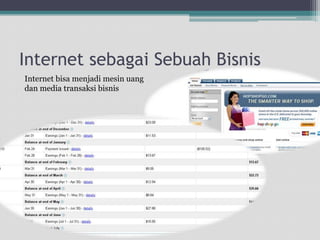 Internet sebagaiSebuahBisnisInternet bisamenjadimesinuangdan media transaksibisnis