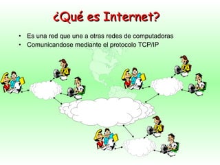 ¿Qué es Internet? Es una red que une a otras redes de computadoras Comunicandose mediante el protocolo TCP/IP 