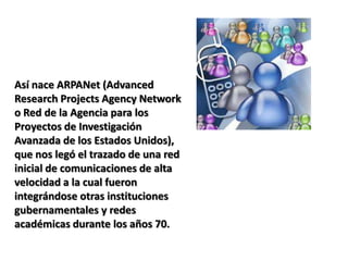 Sus orígenes se remontan a la década de 1960, dentro de ARPA (hoy DARPA), como respuesta a la necesidad de esta organización de buscar mejores maneras de usar los computadores de ese entonces, pero enfrentados al problema de que los principales investigadores y laboratorios deseaban tener sus propios computadores, lo que no sólo era más costoso, sino que provocaba una duplicación de esfuerzos y recursos. 