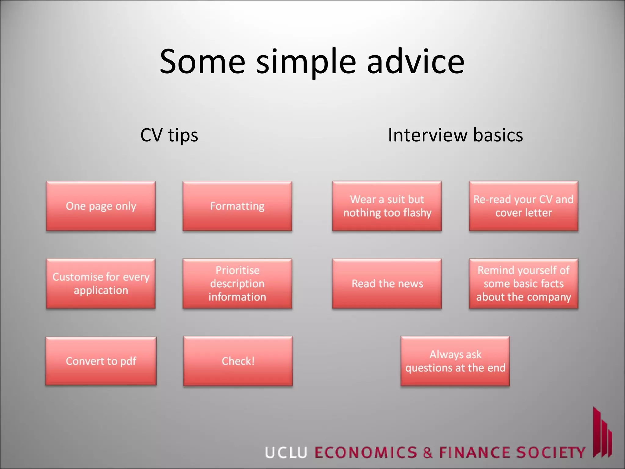 Some simple advice CV tips Interview basics 