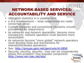Network-based services:Accountability and service<br />Utilization statistics in a useable form<br />e-2-e measurement – w...