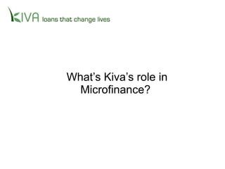 What’s Kiva’s role in Microfinance?  
