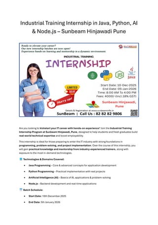 Industrial Training Internship in Java, Python, AI & Node.js – Sunbeam ...