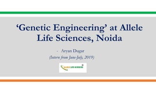 © Aryan Dugar
‘Genetic Engineering’ at Allele
Life Sciences, Noida
- Aryan Dugar
(Intern from June-July, 2019)
 