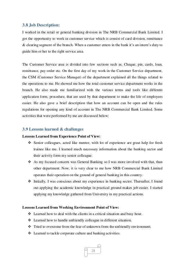 bank internship job description