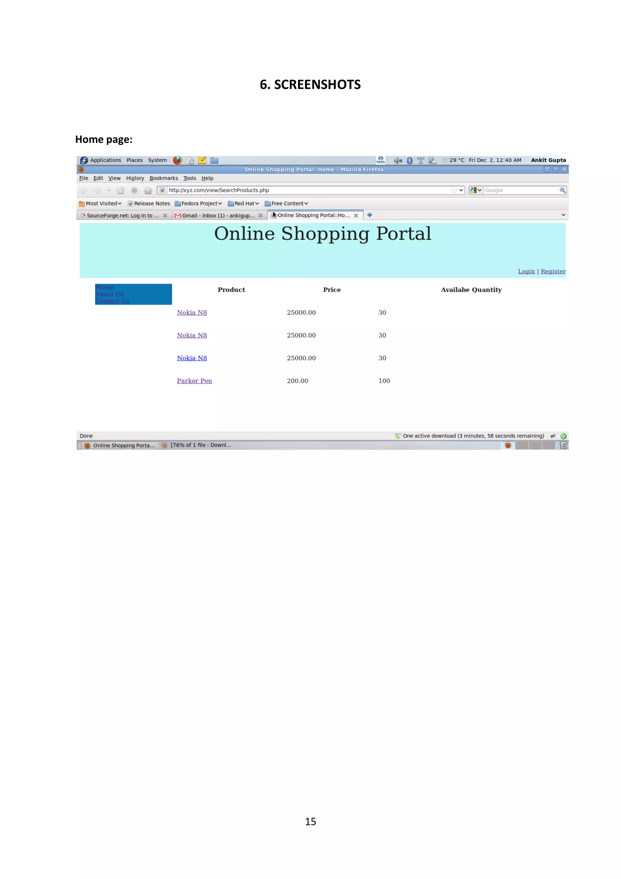 15
6. SCREENSHOTS
Home page:
 