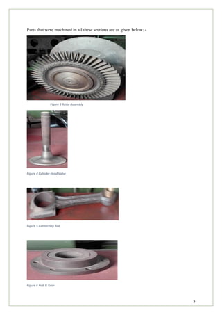 7
Parts that were machined in all these sections are as given below: -
Figure 4 Cylinder Head Valve
Figure 5 Connecting Rod
Figure 6 Hub & Gear
Figure 3 Rotor Assembly
 