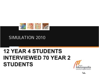 SIMULATION 2010


12 YEAR 4 STUDENTS
INTERVIEWED 70 YEAR 2
STUDENTS
 