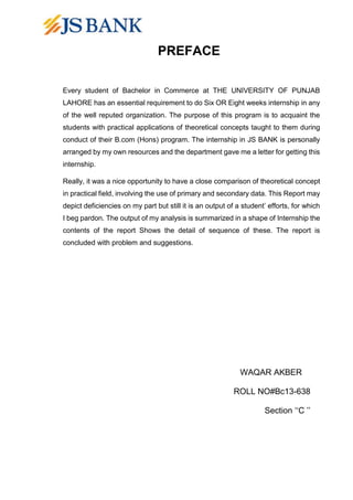 Internship Report of JS Bank | PDF