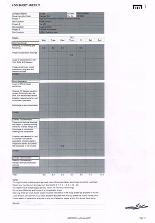 Internship log sheets