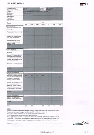 Internship log sheets