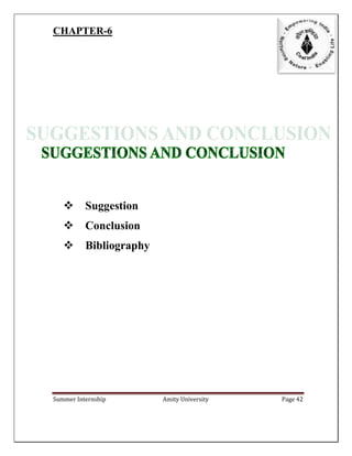 Summer Internship Amity University Page 42
CHAPTER-6
 Suggestion
 Conclusion
 Bibliography
 