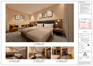 ORIENTATION:
SCALE:
SHEET NO:
NOT TO SCALE
DRAWING STATUS:
FOR CO-ORDINATION
WORKING / TENDER PURPOSE
GOOD FOR CONSTRUCTION
SCHEMATIC / FOR APPROVAL
SHOP DRAWING PURPOSE
DRAWING TITLE:
PROJECT:
CLIENT:
N
S
W E
46
TWIN BEDROOM RENDER - OPTION 1
THE RESIDENCY
KARUR
INTERIORS FOR TWIN BEDROOM
1. ALL DIMENSIONS ARE IN MILLIMETERS AND ARE
FINISHED DIMENSIONS UNLESS OTHER WISE SPECIFIED
2. ALL LEVELS ARE IN MILLIMETERS AND ARE UNFINISHED
DIMENSIONS UNLESS OTHER WISE SPECIFIED
3. DO NOT SCALE THE DRAWING. FOLLOW WRITTEN
DIMENSIONS ONLY
4. ANY DISCREPANCY IN THE DRAWING SHOULD BE
BROUGHT TO THE NOTICE OF THE
ARCHITECT/DESIGNER BEFORE EXECUTION
5. REFER STRUCTURAL DRAWING FOR R.C.C. DETAILS.
6. REFER DETAIL DRAWINGS FOR DOOR,
WINDOW,STRUCTURE,HANDLE,STARICASE,TOILET
LAYOUT.ETC
7. FLOOR FINISH OF 50MM THICKNESS IS ASSUMED UNLESS
OTHERWISE MENTIONED
8. READ THIS DRG IN CONJUCTION WITH
STRUCTURAL,ARCHITECTURAL AND SERVICES
DRAWINGS.
GENERAL NOTE:
SIGNATURE. :
ARCHITECTS:
DRAWN BY: CHECKED BY :
DRAWINGS AND ALLIED DOCUMENTS ARE THE PROPERTY OF KARYAE DESIGN
STUDIO LLP. THE SAME CANNOT BE REPRODUCED, COPIED IN WHOLE OR IN
PART WITHOUT PRIOR EXPRESSED CONSENT FROM STAKEHOLDERS AT KARYAE
DESIGN STUDIO LLP. THESE DRAWINGS CANNOT BE HANDED OVER TO A
THIRD PARTY OR USED FOR ANY PURPOSE, OTHER THAN THAT FOR WHICH IT
HAS BEEN LOANED. AFTER FULFILLING THE PURPOSE OF ISSUE THE DRAWINGS
SHALL BE RETURNED TO THE ARCHITECT .
New.no.4 (old no.38), First Floor, 5th Cross, 11th Main Rd,
Vasanth Nagar, Bengaluru, Karnataka 560052
D E S I G N S T U D I O
SUPRIYA K PRIYA M T
TWIN BEDROOM
KEYPLAN
TWIN BEDROOM
OPTION 1 - VIEW 1
201
01
TWIN BEDROOM
OPTION 1 - VIEW 2
201
02
TWIN BEDROOM
OPTION 1 - VIEW 3
201
03
TWIN BEDROOM
OPTION 1 - VIEW 4
201
04
 