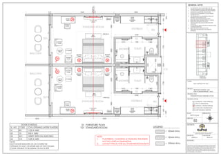 LEGEND
= 100MM WALL
= 150MM WALL
= 200MM WALL
STANDARD ROOM
VESTIBULE
SHOWER TOILET
SD1
BALCONY
STANDARD ROOM VESTIBULE
SHOWER TOILET
SD1
BALCONY
RD
RD
TD
TD
CD
BEDSIDE
TABLE
ACCENT
CHAIR
TV UNIT WITH
LEDGE
MINIBAR/
COFFEE
MAKER
UNIT
AREA RUG
BED
BENCH
FULL HT
MIRROR
STUDY
TABLE
STUDY
CHAIR
BEDSIDE
TABLE
TV UNIT WITH
LEDGE
MINIBAR/
COFFEE
MAKER
UNIT
OPEN
W/R &
LUGGAGE
RACK
TWO DOOR
W/R
AREA RUG
BED
BENCH
BEDSIDE
TABLE
BEDSIDE
TABLE
ACCENT
CHAIR
ACCENT
CHAIR
STUDY
TABLE
STUDY
CHAIR
OPEN
W/R &
LUGGAGE
RACK
TWO DOOR
W/R
FULL HT
MIRROR
COFFEE
TABLE
OTTOMAN
COFFEE
TABLE
OTTOMAN
ACCENT
CHAIR
CENTRELINE
HEADBOARD
&
TV
2300
1455
1800
650
1705
1400
1700
1150
650
200
1150
650
200
9200
650
2025
3700
2300
1455
1800
3700
1360
930
1410
2205
1400
1200
600
600
1360
930
1410
2205
5400 3800
50
SAS CAPITALS PVT LTD..,
PROPOSED INTERIORS FOR
VOB AT MADHELI RESORT , MALE
1. ALL DIMENSIONS ARE IN MILLIMETERS AND ARE
FINISHED DIMENSIONS UNLESS OTHER WISE SPECIFIED
2. ALL LEVELS ARE IN MILLIMETERS AND ARE UNFINISHED
DIMENSIONS UNLESS OTHER WISE SPECIFIED
3. DO NOT SCALE THE DRAWING. FOLLOW WRITTEN
DIMENSIONS ONLY
4. ANY DISCREPANCY IN THE DRAWING SHOULD BE
BROUGHT TO THE NOTICE OF THE
ARCHITECT/DESIGNER BEFORE EXECUTION
5. REFER STRUCTURAL DRAWING FOR R.C.C. DETAILS.
6. REFER DETAIL DRAWINGS FOR DOOR,
WINDOW,STRUCTURE,HANDLE,STARICASE,TOILET
LAYOUT.ETC
7. FLOOR FINISH OF 50MM THICKNESS IS ASSUMED UNLESS
OTHERWISE MENTIONED
8. READ THIS DRG IN CONJUCTION WITH
STRUCTURAL,ARCHITECTURAL AND SERVICES
DRAWINGS.
GENERAL NOTE:
ORIENTATION:
SCALE:
SHEET NO:
NOT TO SCALE
DRAWING STATUS:
FOR CO-ORDINATION
WORKING / TENDER PURPOSE
GOOD FOR CONSTRUCTION
SCHEMATIC / FOR APPROVAL
SHOP DRAWING PURPOSE
DRAWING TITLE:
PROJECT:
CLIENT:
SIGNATURE. :
ARCHITECTS:
DRAWN BY: CHECKED BY :
DRAWINGS AND ALLIED DOCUMENTS ARE THE PROPERTY OF KARYAE DESIGN
STUDIO LLP. THE SAME CANNOT BE REPRODUCED, COPIED IN WHOLE OR IN
PART WITHOUT PRIOR EXPRESSED CONSENT FROM STAKEHOLDERS AT KARYAE
DESIGN STUDIO LLP. THESE DRAWINGS CANNOT BE HANDED OVER TO A
THIRD PARTY OR USED FOR ANY PURPOSE, OTHER THAN THAT FOR WHICH IT
HAS BEEN LOANED. AFTER FULFILLING THE PURPOSE OF ISSUE THE DRAWINGS
SHALL BE RETURNED TO THE ARCHITECT .
New.no.4 (old no.38), First Floor, 5th Cross, 11th Main Rd,
Vasanth Nagar, Bengaluru, Karnataka 560052
D E S I G N S T U D I O
SUPRIYA K PRIYA M T
N
S
W
E
CORRIDOR
BATHROOM
BALCONY
BEDROOM
1
D1
D2
D1
D1
SD1
V1
SHW
WC
V1
V1
V1
V1
V1
V1
V1
V1
V1
V1
V1
V1
V1
D1
D1
D1
D1
D1
D1
D1
D3
D3
D3
D3
D3
D3
D3
D3
D3
D3
D3
D3
D3
D3
D3
D3
D2
D4
D4
D4
D4
D1
SD1
SD1
SD1
SD1
SD1
SD1
SD1
SD1
SD1
SD1
SD1
SHW
WC
BEDROOM
2
BEDROOM
3
BEDROOM
4
BEDROOM
5
BEDROOM
6
BEDROOM
7
BEDROOM
8
BEDROOM
9
BEDROOM
10
PWDR
BALCONY
BALCONY
BALCONY
BALCONY
BALCONY
BALCONY
BALCONY
BALCONY
BALCONY
BATHROOM
BATHROOM
BATHROOM
LIVING
01
D1
UP
UP
41.13m²
LIVING
02
23.98m²
22.75m²
22.75m²
22.75m²
22.75m²
22.75m²
22.75m²
22.75m²
41.13m²
23.98m²
1.46m²
1.40m²
17.03m²
SHW
WC
1.46m²
1.40m²
17.03m²
2.54m²
PWDR
2.54m²
1.85m²
1.85m²
WC
WC
1.85m²
1.85m²
WC
WC
1.85m²
1.85m²
WC
WC
1.85m²
1.85m²
WC
2.22m²
SHW
2.22m²
SHW
2.22m²
SHW
2.22m²
SHW
2.22m²
SHW
2.22m²
SHW
2.22m²
SHW
2.22m²
16.21m²
7.98m²
7.98m²
7.98m²
7.98m²
7.98m²
7.98m²
7.98m²
16.21m²
9.66m²
9.66m²
BATHROOM
BATHROOM
9.66m²
9.66m²
BATHROOM
BATHROOM
9.66m²
9.66m²
BATHROOM
BATHROOM
9.66m²
9.66m²
56.67m²
PORCH
VOB GR.FL
KEYPLAN
STANDARD ROOMS FURNITURE LAYOUT
STANDARD ROOM
FURNITURE PLAN
101
01
SL. NO CODE CIVIL OPENING (AFTER PLASTER)
DOOR SCHEDULE
01 RD 1100 X 2400
02 TD 900 X 2400
NOTE:
DUCT DOOR INDICATED AS CD COVERS THE
OPENING TO DUCT ON EITHER SIDE OF THE COLUMN.
CLEAR OPENING TO BE 600MM ON EACH SIDE
03 SD1 VERIFY WITH FACADE DWG
04 CD 1400 X 2400
NOTE:
1. PLASTERING, CLADDING & PANELING THICKNESS
NOT INCLUDED IN DIMENSIONS
2. LAYOUT TYPICAL FOR ALL STANDARD ROOM BAYS
 