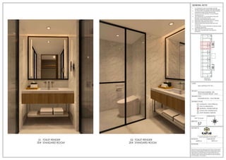 57
SAS CAPITALS PVT LTD..,
PROPOSED INTERIORS FOR
VOB AT MADHELI RESORT , MALE
1. ALL DIMENSIONS ARE IN MILLIMETERS AND ARE
FINISHED DIMENSIONS UNLESS OTHER WISE SPECIFIED
2. ALL LEVELS ARE IN MILLIMETERS AND ARE UNFINISHED
DIMENSIONS UNLESS OTHER WISE SPECIFIED
3. DO NOT SCALE THE DRAWING. FOLLOW WRITTEN
DIMENSIONS ONLY
4. ANY DISCREPANCY IN THE DRAWING SHOULD BE
BROUGHT TO THE NOTICE OF THE
ARCHITECT/DESIGNER BEFORE EXECUTION
5. REFER STRUCTURAL DRAWING FOR R.C.C. DETAILS.
6. REFER DETAIL DRAWINGS FOR DOOR,
WINDOW,STRUCTURE,HANDLE,STARICASE,TOILET
LAYOUT.ETC
7. FLOOR FINISH OF 50MM THICKNESS IS ASSUMED UNLESS
OTHERWISE MENTIONED
8. READ THIS DRG IN CONJUCTION WITH
STRUCTURAL,ARCHITECTURAL AND SERVICES
DRAWINGS.
GENERAL NOTE:
ORIENTATION:
SCALE:
SHEET NO:
NOT TO SCALE
DRAWING STATUS:
FOR CO-ORDINATION
WORKING / TENDER PURPOSE
GOOD FOR CONSTRUCTION
SCHEMATIC / FOR APPROVAL
SHOP DRAWING PURPOSE
DRAWING TITLE:
PROJECT:
CLIENT:
SIGNATURE. :
ARCHITECTS:
DRAWN BY: CHECKED BY :
DRAWINGS AND ALLIED DOCUMENTS ARE THE PROPERTY OF KARYAE DESIGN
STUDIO LLP. THE SAME CANNOT BE REPRODUCED, COPIED IN WHOLE OR IN
PART WITHOUT PRIOR EXPRESSED CONSENT FROM STAKEHOLDERS AT KARYAE
DESIGN STUDIO LLP. THESE DRAWINGS CANNOT BE HANDED OVER TO A
THIRD PARTY OR USED FOR ANY PURPOSE, OTHER THAN THAT FOR WHICH IT
HAS BEEN LOANED. AFTER FULFILLING THE PURPOSE OF ISSUE THE DRAWINGS
SHALL BE RETURNED TO THE ARCHITECT .
New.no.4 (old no.38), First Floor, 5th Cross, 11th Main Rd,
Vasanth Nagar, Bengaluru, Karnataka 560052
D E S I G N S T U D I O
SUPRIYA K PRIYA M T
N
S
W
E
CORRIDOR
BATHROOM
BALCONY
BEDROOM
1
D1
D2
D1
D1
SD1
V1
SHW
WC
V1
V1
V1
V1
V1
V1
V1
V1
V1
V1
V1
V1
V1
D1
D1
D1
D1
D1
D1
D1
D3
D3
D3
D3
D3
D3
D3
D3
D3
D3
D3
D3
D3
D3
D3
D3
D2
D4
D4
D4
D4
D1
SD1
SD1
SD1
SD1
SD1
SD1
SD1
SD1
SD1
SD1
SD1
SHW
WC
BEDROOM
2
BEDROOM
3
BEDROOM
4
BEDROOM
5
BEDROOM
6
BEDROOM
7
BEDROOM
8
BEDROOM
9
BEDROOM
10
PWDR
BALCONY
BALCONY
BALCONY
BALCONY
BALCONY
BALCONY
BALCONY
BALCONY
BALCONY
BATHROOM
BATHROOM
BATHROOM
LIVING
01
D1
UP
UP
41.13m²
LIVING
02
23.98m²
22.75m²
22.75m²
22.75m²
22.75m²
22.75m²
22.75m²
22.75m²
41.13m²
23.98m²
1.46m²
1.40m²
17.03m²
SHW
WC
1.46m²
1.40m²
17.03m²
2.54m²
PWDR
2.54m²
1.85m²
1.85m²
WC
WC
1.85m²
1.85m²
WC
WC
1.85m²
1.85m²
WC
WC
1.85m²
1.85m²
WC
2.22m²
SHW
2.22m²
SHW
2.22m²
SHW
2.22m²
SHW
2.22m²
SHW
2.22m²
SHW
2.22m²
SHW
2.22m²
16.21m²
7.98m²
7.98m²
7.98m²
7.98m²
7.98m²
7.98m²
7.98m²
16.21m²
9.66m²
9.66m²
BATHROOM
BATHROOM
9.66m²
9.66m²
BATHROOM
BATHROOM
9.66m²
9.66m²
BATHROOM
BATHROOM
9.66m²
9.66m²
56.67m²
PORCH
VOB GR.FL
KEYPLAN
STANDARD ROOM - TOILET RENDER
STANDARD ROOM
TOILET RENDER
204
01
STANDARD ROOM
TOILET RENDER
204
02
 