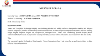 Comprehensive Internship on Alteryx Data Analytics Process Automation ...