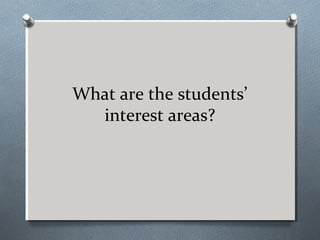 What are the students’
interest areas?
 