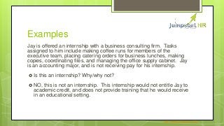 Examples
Jay is offered an internship with a business consulting firm. Tasks
assigned to him include making coffee runs fo...