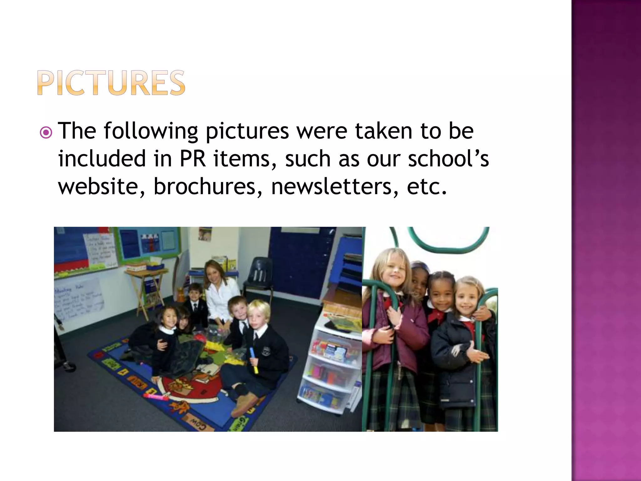 Examples of Work (Cont’d)Led by Mr. Brett Meliti, the PR committee developed a brochure which highlights Olney Adventist Preparatory School, as well as a postcard which will be mailed out to the local community which will invite them to our open house in January 2011.Click here to view the brochure.Click here to view the postcard.