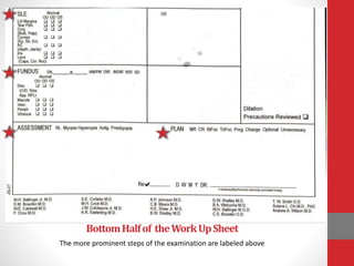 BottomHalfof theWorkUpSheet
The more prominent steps of the examination are labeled above
 