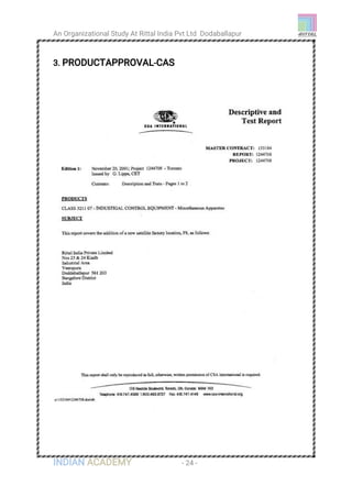 An Organizational Study At Rittal India Pvt Ltd Dodaballapur
INDIAN ACADEMY - 24 -
3. PRODUCTAPPROVAL-CAS
 