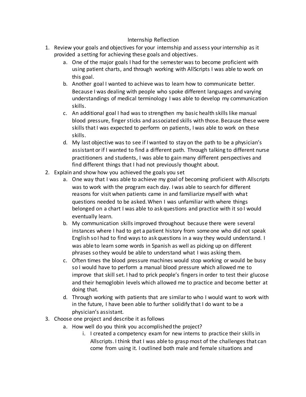 Internship reflection