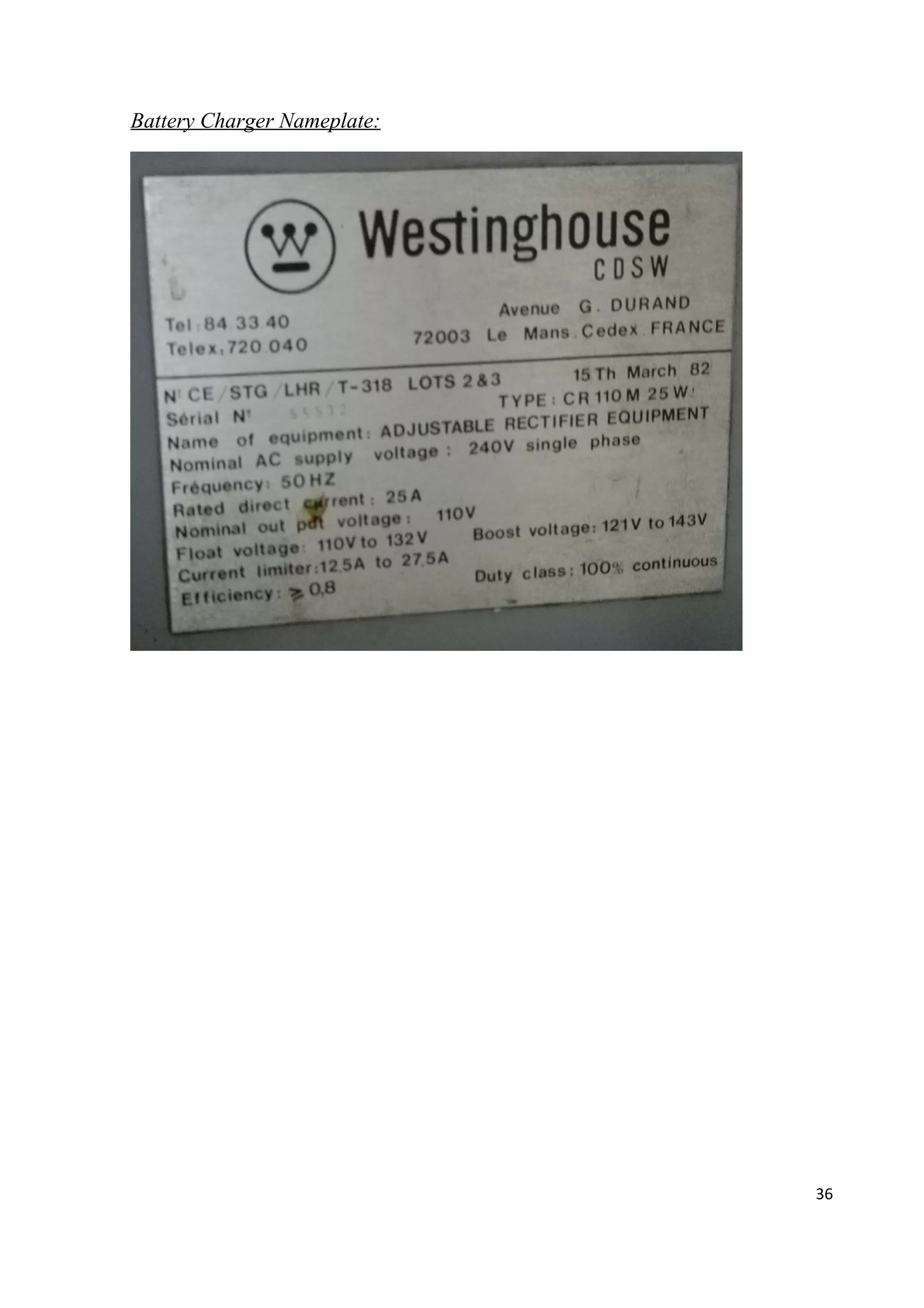 Battery Charger Nameplate:
36
 