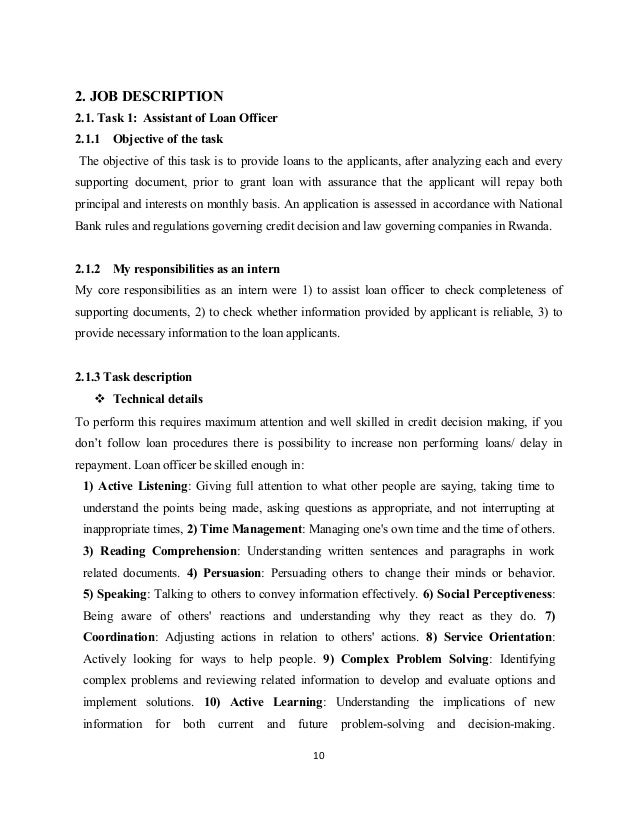bank internship job description