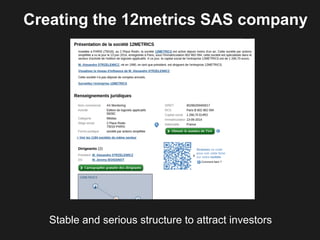 Creating the 12metrics SAS company 
Stable and serious structure to attract investors 
 