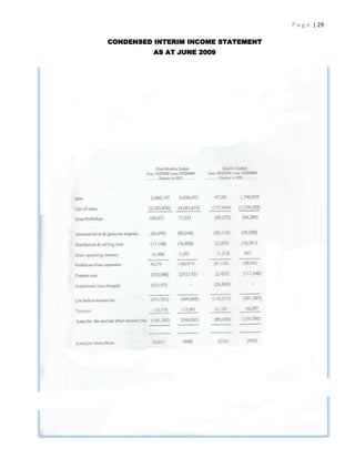 P a g e | 29

    CONDENSED INTERIM INCOME STATEMENT
              AS AT JUNE 2009



A
 
