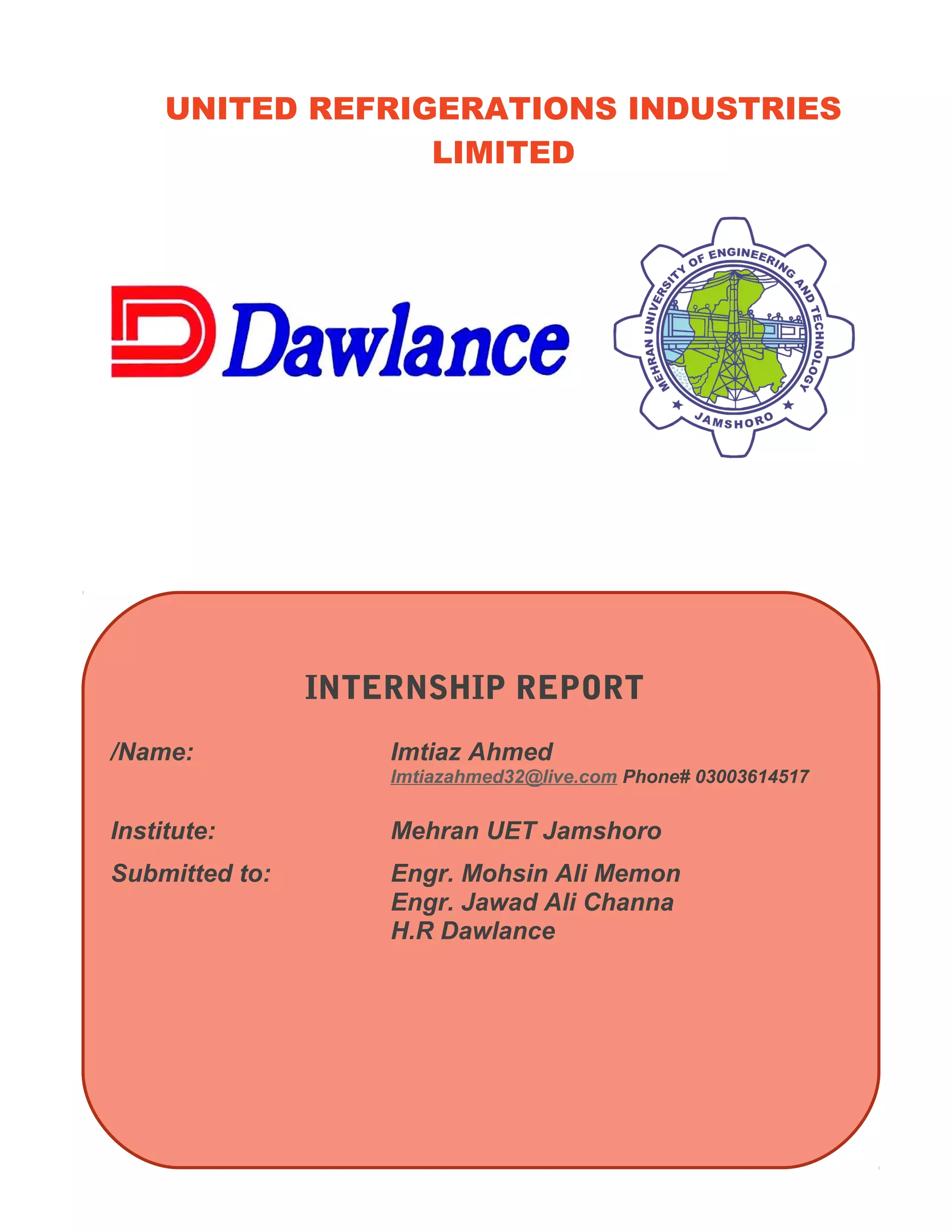 Internship report dawlance PDF