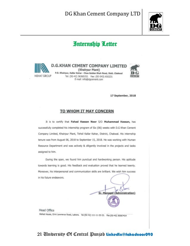 DG Khan Cement Company Ltd Human Resource Internship Report Fah…