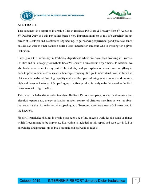 INTERNSHIP REPORT done by Didier Iradukunda (Electrical and Computer