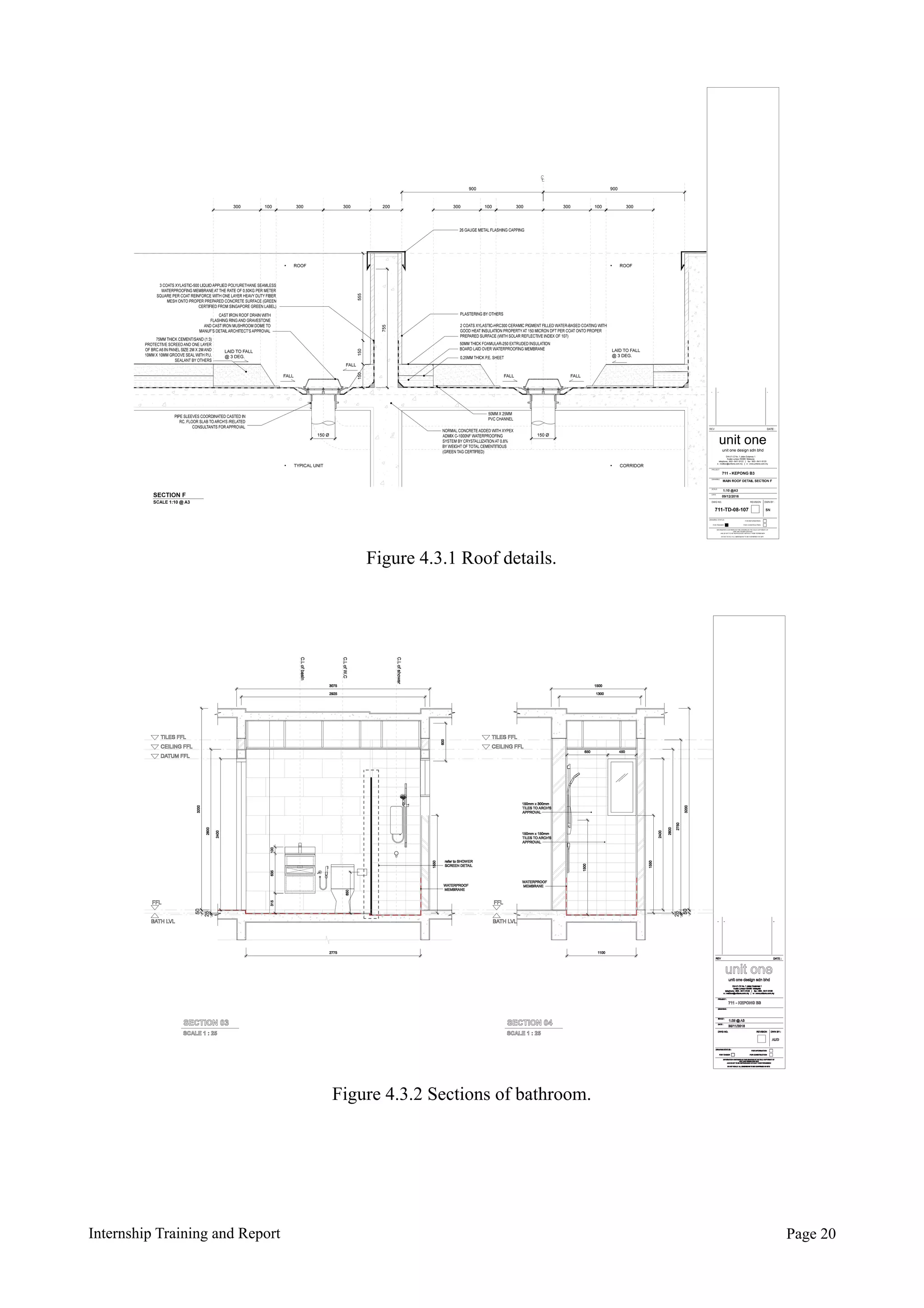 Internship Training and Report Page !20
Figure 4.3.1 Roof details.
Figure 4.3.2 Sections of bathroom.
 