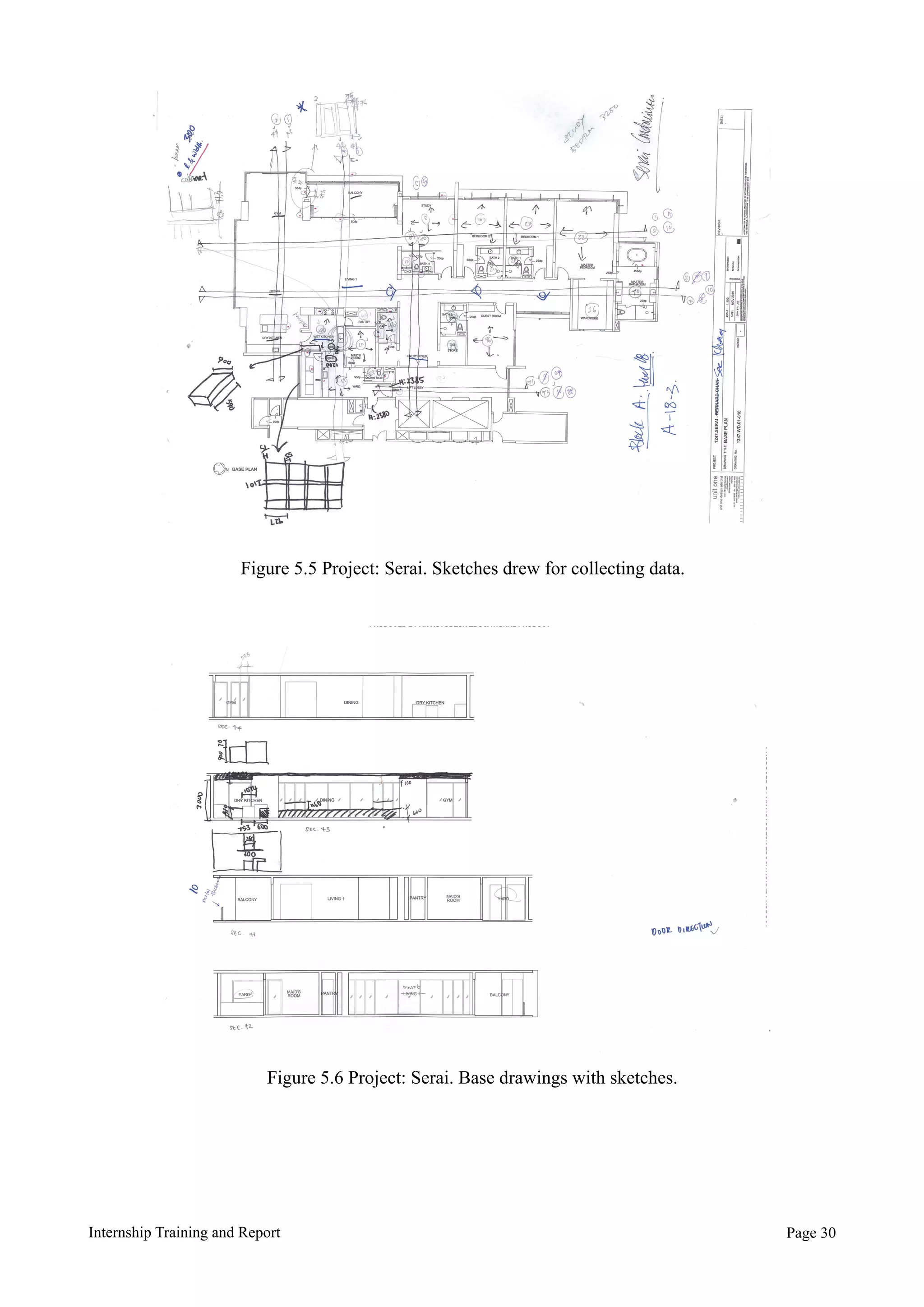Internship Training and Report Page !30
Figure 5.5 Project: Serai. Sketches drew for collecting data.
Figure 5.6 Project: Serai. Base drawings with sketches.
 