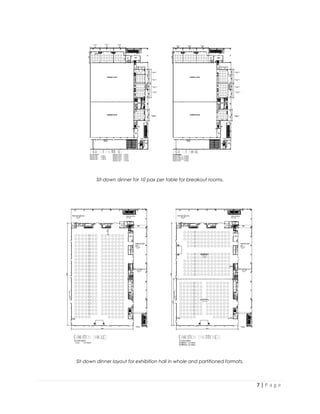 7 | P a g e
Sit-down dinner for 10 pax per table for breakout rooms.
Sit-down dinner layout for exhibition hall in whole and partitioned formats.
 