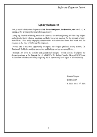 Computer Science Internship Report PDF Leena AI | PDF