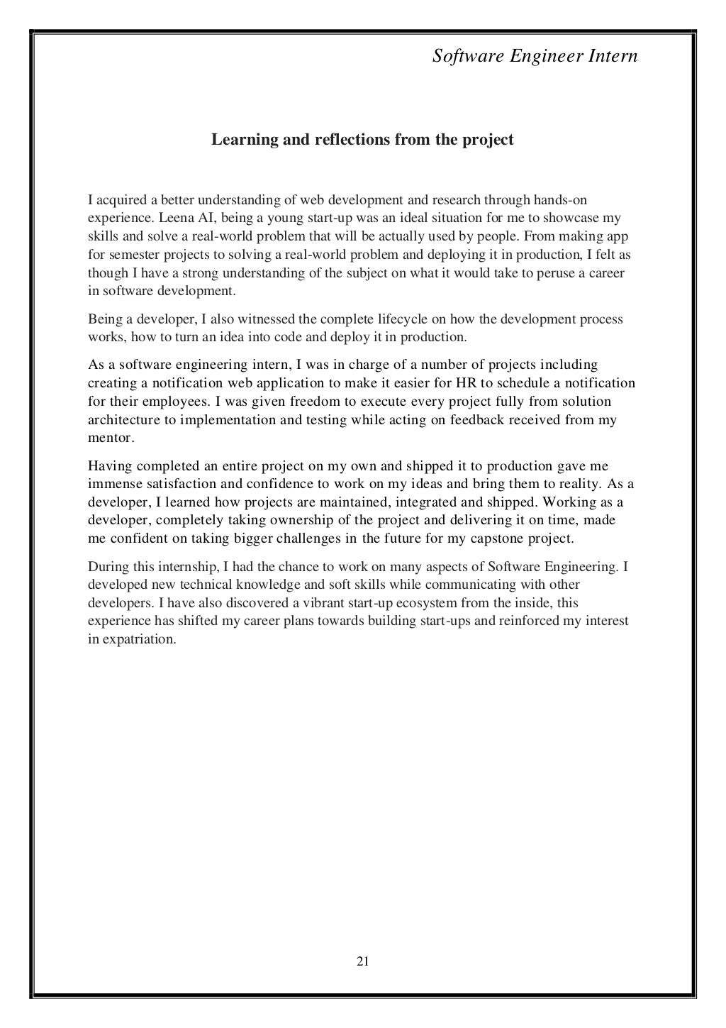 Computer Science Internship Report PDF Leena AI