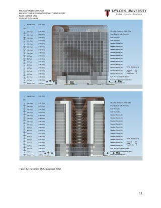 ARC2615/ARC2613/ARC2622
ARCHITECTURE INTERNSHIP LOG SHEETS AND REPORT
NAME: LIM JOE ONN
STUDENT ID: 0318679
12
Figure 12: Elevations of the proposed hotel
 
