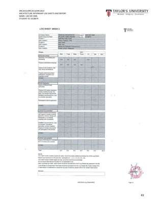 ARC2615/ARC2613/ARC2622
ARCHITECTURE INTERNSHIP LOG SHEETS AND REPORT
NAME: LIM JOE ONN
STUDENT ID: 0318679
43
 