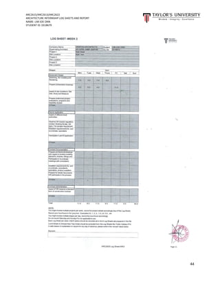ARC2615/ARC2613/ARC2622
ARCHITECTURE INTERNSHIP LOG SHEETS AND REPORT
NAME: LIM JOE ONN
STUDENT ID: 0318679
44
 