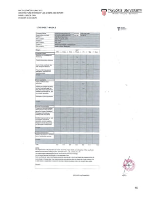 ARC2615/ARC2613/ARC2622
ARCHITECTURE INTERNSHIP LOG SHEETS AND REPORT
NAME: LIM JOE ONN
STUDENT ID: 0318679
46
 