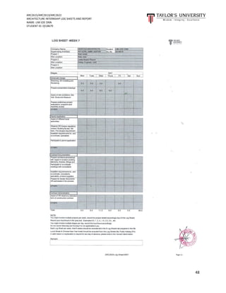 ARC2615/ARC2613/ARC2622
ARCHITECTURE INTERNSHIP LOG SHEETS AND REPORT
NAME: LIM JOE ONN
STUDENT ID: 0318679
48
 
