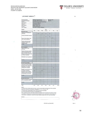 ARC2615/ARC2613/ARC2622
ARCHITECTURE INTERNSHIP LOG SHEETS AND REPORT
NAME: LIM JOE ONN
STUDENT ID: 0318679
50
 