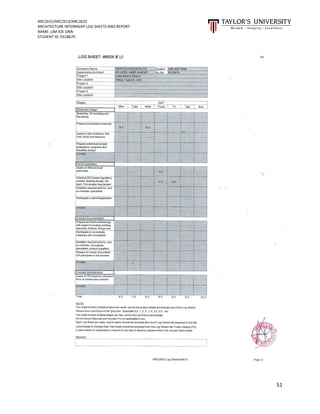 ARC2615/ARC2613/ARC2622
ARCHITECTURE INTERNSHIP LOG SHEETS AND REPORT
NAME: LIM JOE ONN
STUDENT ID: 0318679
51
 
