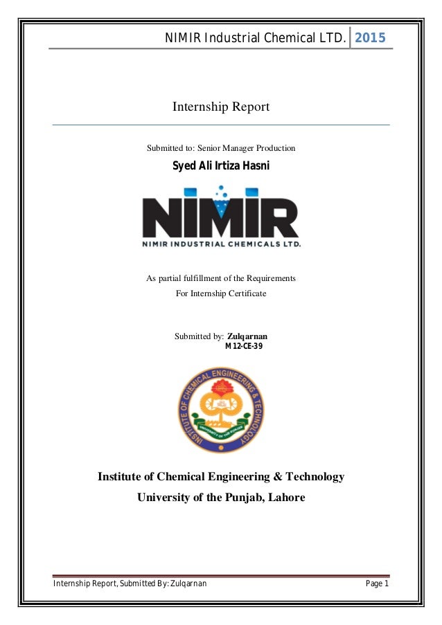 Internship Report Nimir Industrial Chemical Ltd